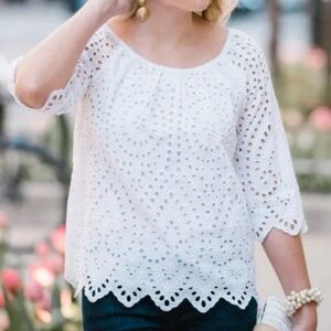 Vineyard Vines White Eyelet Scoop Neck Cotton Top Size XL